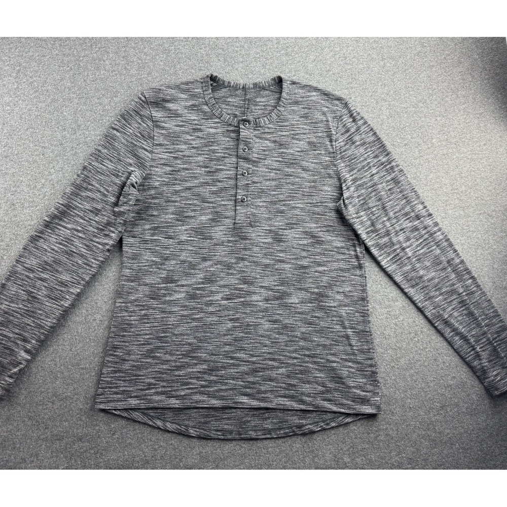 Lululemon Shirt Mens Medium‎ Gray Henley Stretch Pullover Gym Athleisure Casual